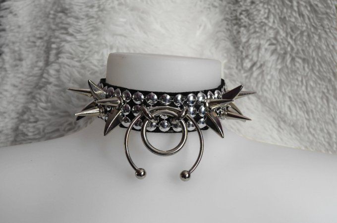 Choker piques metal et anneaux piercing  - METAL CRUSH