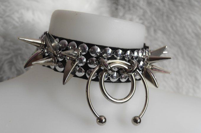 Choker piques metal et anneaux piercing  - METAL CRUSH