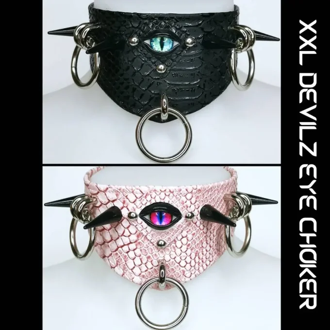 XXL DEVILZ CHOKER - Maxi choker oeil avec piques et anneaux