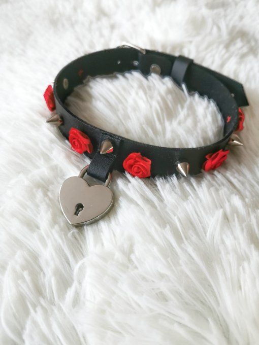 Choker cadenas et roses rouges - BLOODY LOVE