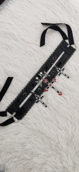 BLASPHEMY CHOKER - choker croix gothique victorien en PVC vinyl et spikes